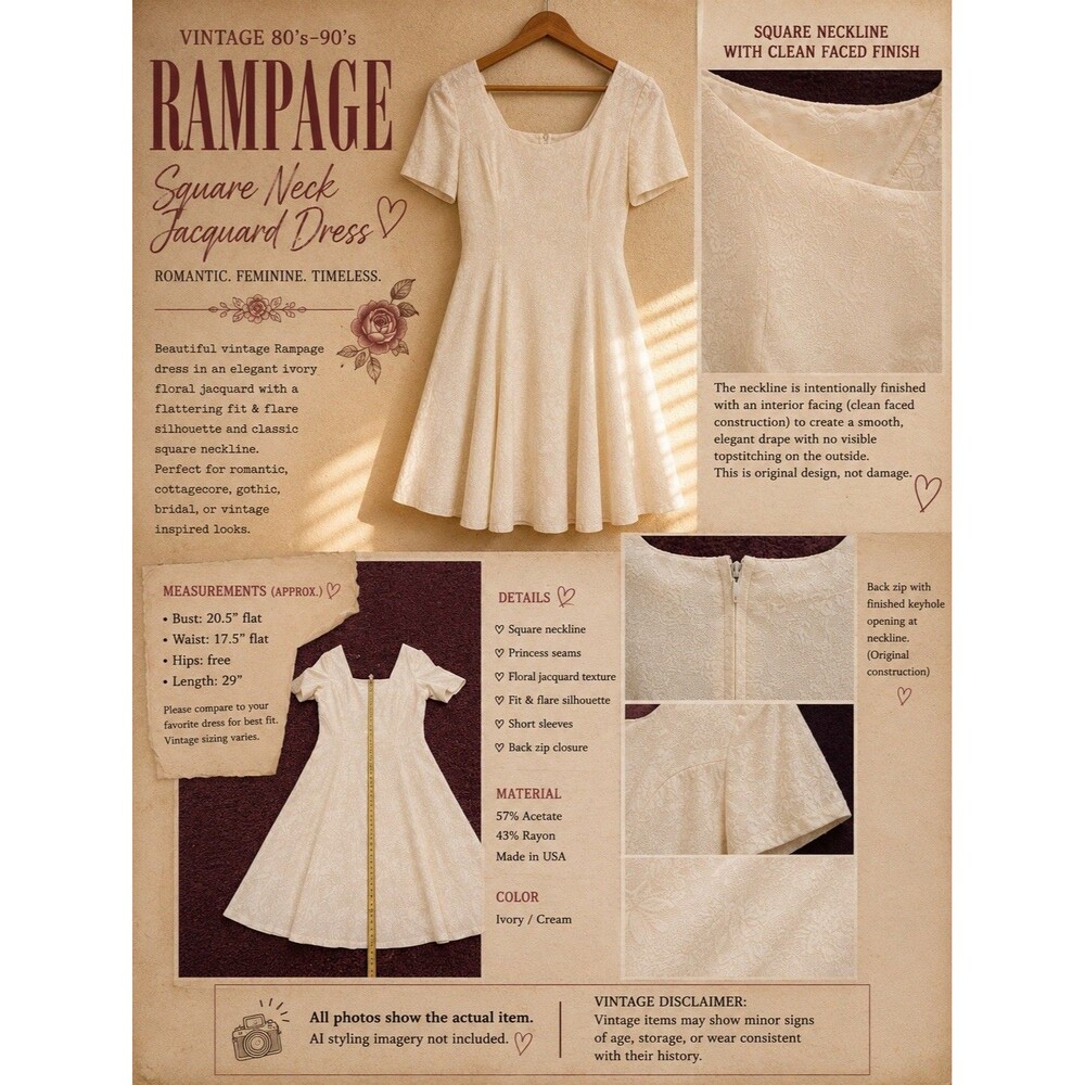 VTG 80’s Rampage Ivory Jacquard Dress Romantic Gothic Vampire Bride EUC sz 11